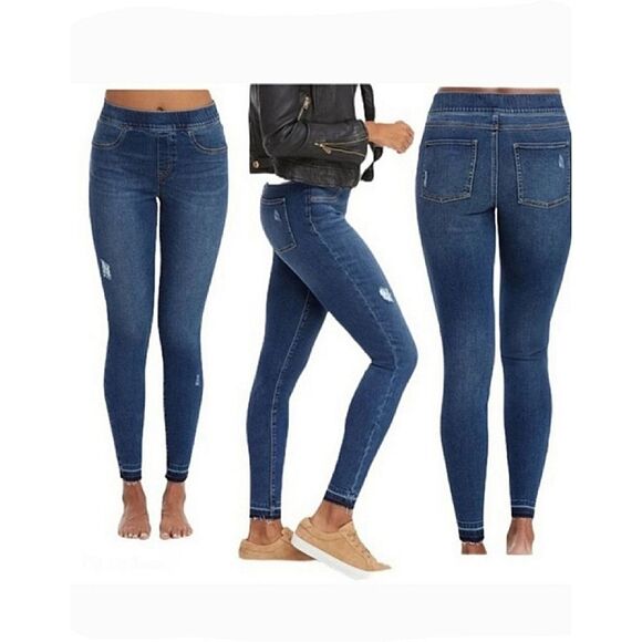 Spanx Distressed Ankle, Medium Wash Jeggings, Size Small - Picture 1 of 6